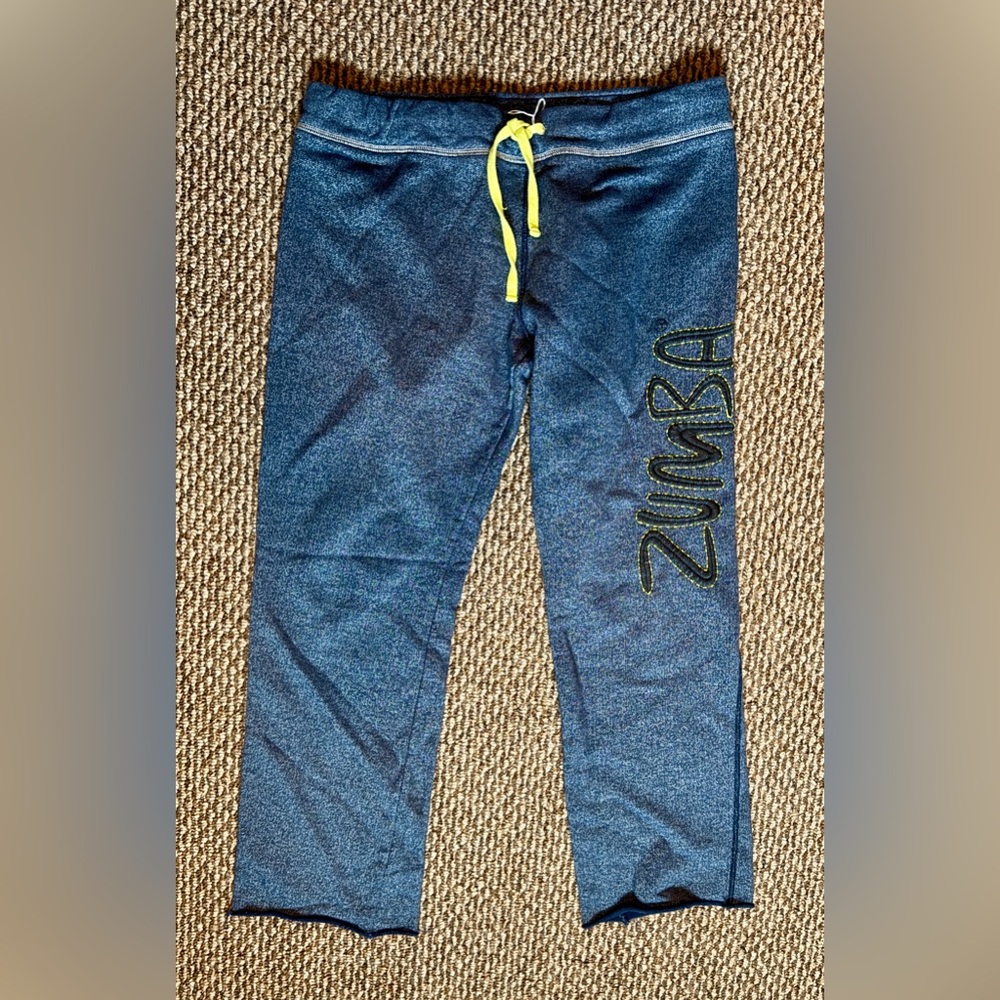 Zumba Fitness Womens Navy Blue Joggers with Neon Yellow Drawstring